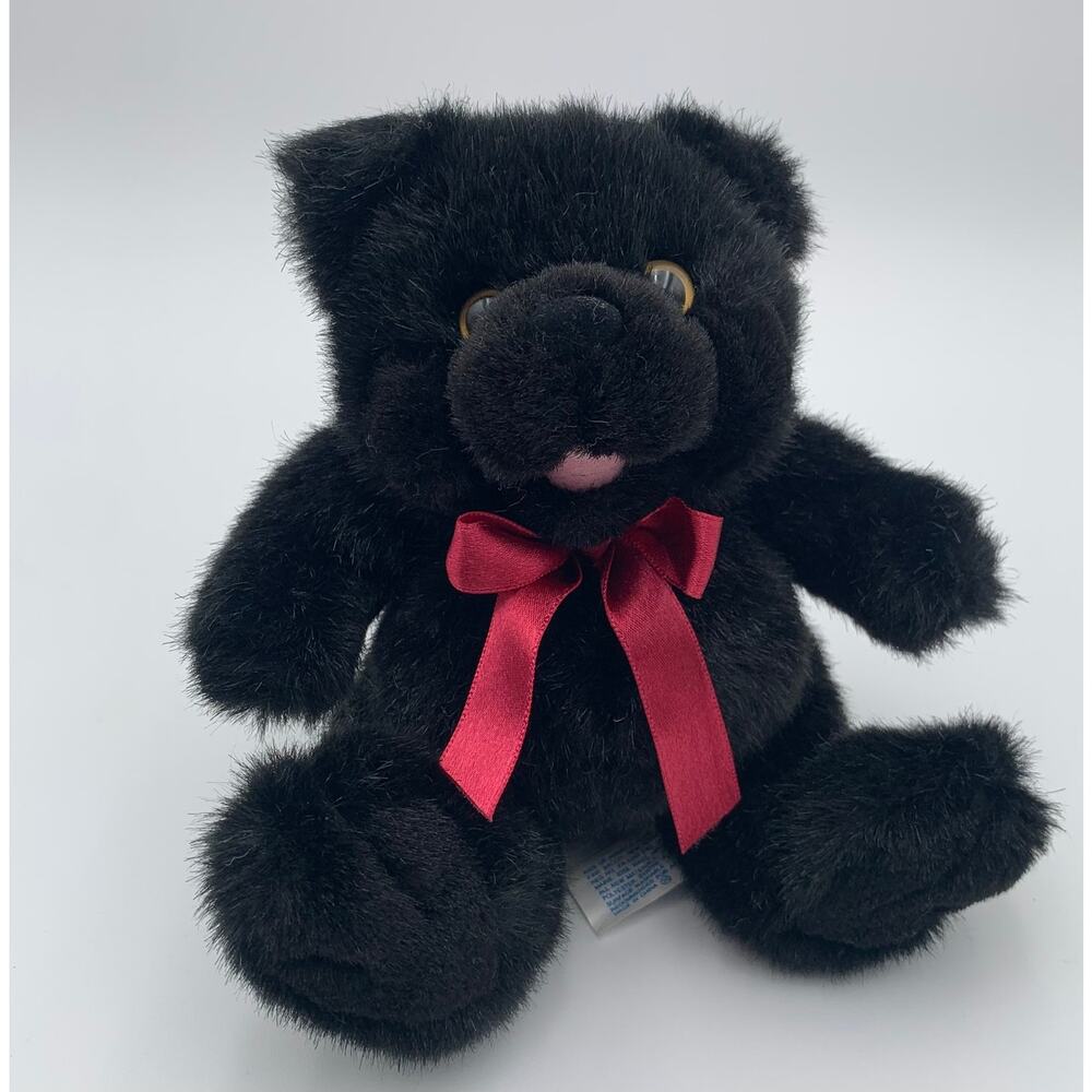 Kids Of America Corp Plush Teddy Bear Stuffed Animal Black 6” Red Ribbon Bow